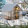 Polycarbonat-Gewächshaus,278x175x195cm,Robustes Walk-in Garten Gewächshaus mit 4mm PC-Paneelen, Dachlüftung & abschließbarer Tür, Aluminiumrahmen Winterfestes Gewächshaus für Garten & Hinterhof - Thumbnail 7