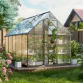Polycarbonat-Gewächshaus,278x175x195cm,Robustes Walk-in Garten Gewächshaus mit 4mm PC-Paneelen, Dachlüftung & abschließbarer Tür, Aluminiumrahmen Winterfestes Gewächshaus für Garten & Hinterhof - Thumbnail 1