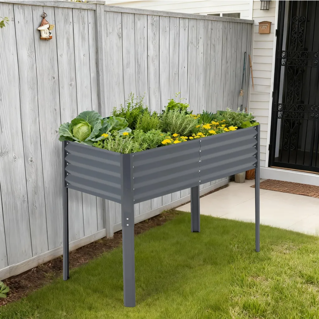 Hochbeet Metall 120x60x90cm, Rechteckiges Pflanzbeet Kräuterbeet Blumenkasten Für Terrasse Garten Balkon, Rostfreies Gemüsebeet Für Kräuter Blumen, Robuster Gartenbeet Set, Einfacher Aufbau, Grau