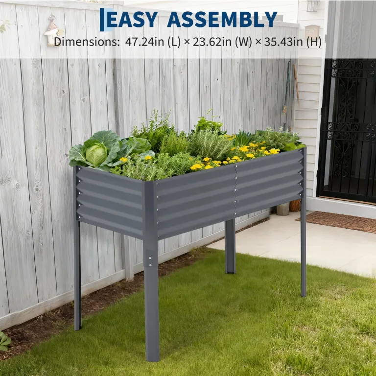 Hochbeet Metall 120x60x90cm, Rechteckiges Pflanzbeet Kräuterbeet Blumenkasten Für Terrasse Garten Balkon, Rostfreies Gemüsebeet Für Kräuter Blumen, Robuster Gartenbeet Set, Einfacher Aufbau, Grau – Bild 3