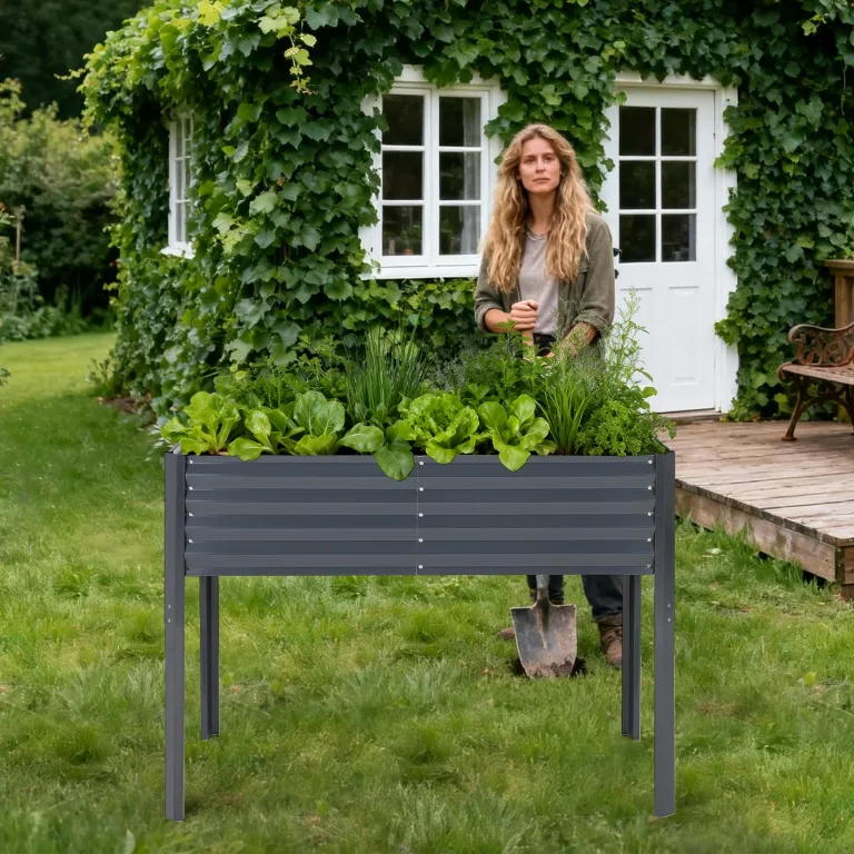 Hochbeet Metall 120x60x90cm, Rechteckiges Pflanzbeet Kräuterbeet Blumenkasten Für Terrasse Garten Balkon, Rostfreies Gemüsebeet Für Kräuter Blumen, Robuster Gartenbeet Set, Einfacher Aufbau, Grau – Bild 4