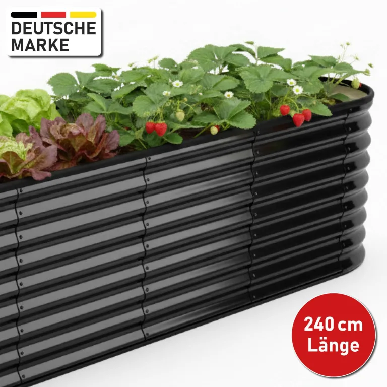 BRAST Hochbeet Metall Julia | 160x80x80-400x80x80cm | viele Modelle | extra viel Zubehör | Stahl rostfrei & verzinkt | wetterfest ovale Form | für Gemüse Obst Kräuter & Blumen | 240x80x80cm Schwarz – Bild 3