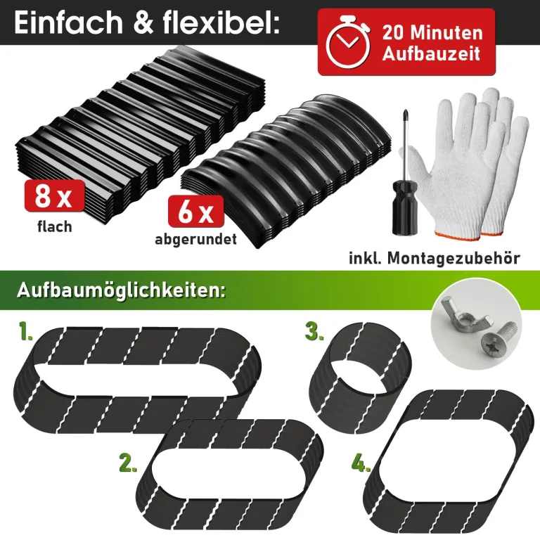 BRAST Hochbeet Metall Julia | 160x80x80-400x80x80cm | viele Modelle | extra viel Zubehör | Stahl rostfrei & verzinkt | wetterfest ovale Form | für Gemüse Obst Kräuter & Blumen | 240x80x80cm Schwarz – Bild 9