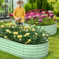 Hochbeet Metall 2er Set 180x90x60 cm, Oval Gartenbeet Aus Verzinktem Stahlblech, Pflanzbeet Mit Offenem Boden, Wetterfest & Rostfrei, Gemüsebeet Für Blumen Kräuter Terrasse Balkon, Grün - Thumbnail 7