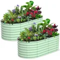 Hochbeet Metall 2er Set 180x90x60 cm, Oval Gartenbeet Aus Verzinktem Stahlblech, Pflanzbeet Mit Offenem Boden, Wetterfest & Rostfrei, Gemüsebeet Für Blumen Kräuter Terrasse Balkon, Grün - Thumbnail 1