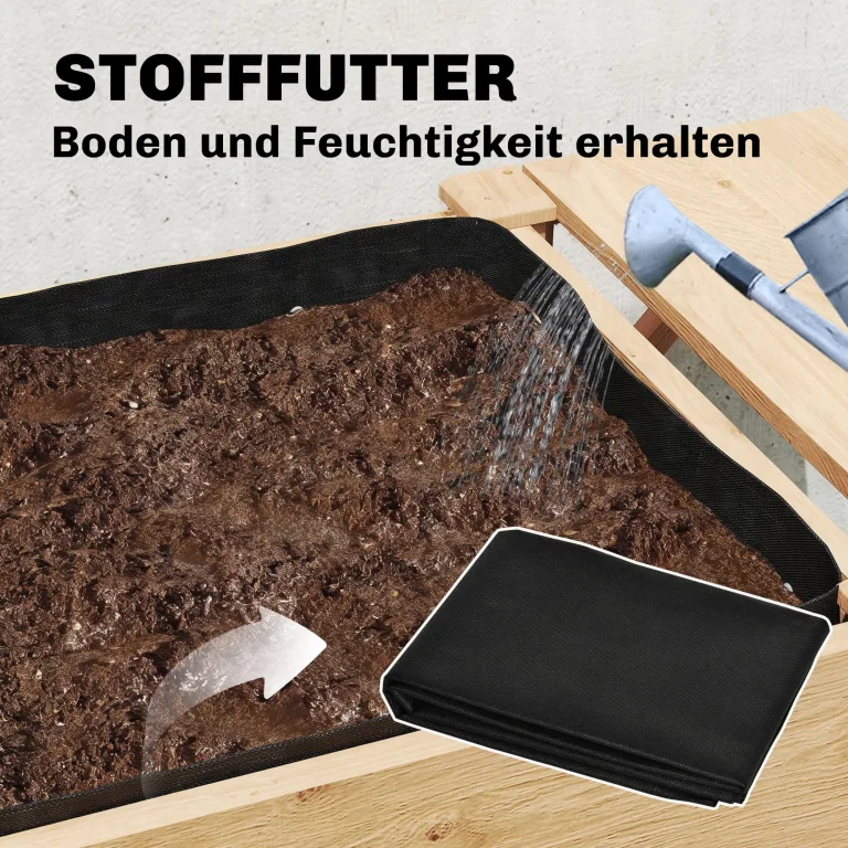 Outsunny Hochbeet 2-stufig erhöhter Pflanzkasten mit Vliesstoff Abflussloch Seitentisch, Holz Gemüsebeet Blumenkasten für Garten Balkon 119,5 x 102 x 76,5 cm Hellbraun – Bild 8