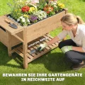 Outsunny Hochbeet 2-stufig erhöhter Pflanzkasten mit Vliesstoff Abflussloch Seitentisch, Holz Gemüsebeet Blumenkasten für Garten Balkon 119,5 x 102 x 76,5 cm Hellbraun - Thumbnail 4