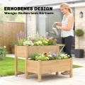 Outsunny Hochbeet 2-stufig erhöhter Pflanzkasten mit Vliesstoff Abflussloch Seitentisch, Holz Gemüsebeet Blumenkasten für Garten Balkon 119,5 x 102 x 76,5 cm Hellbraun - Thumbnail 5