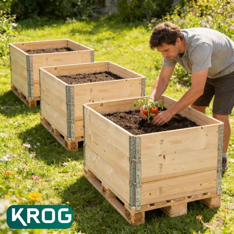 Krog® Hochbeet Holz 120x80x60 cm aus stabilem Palettenrahmen – stapelbares Hochbeete-Kit für Garten – ideal als Gemüsebeet, Kräuterbeet oder erweiterbar zum Hochbeet mit Frühbeetaufsatz – Bild 5