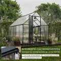 ALAULM Polycarbonat-Gewächshaus 175x281x195cm, mit abschließbarer Tür, Satteldach, Lüftungsfenster & Regenrinnen, Wetterfest für Terrasse & Garten (Schwarz) - Thumbnail 3