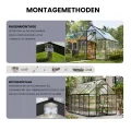 ALAULM Polycarbonat-Gewächshaus 175x281x195cm, mit abschließbarer Tür, Satteldach, Lüftungsfenster & Regenrinnen, Wetterfest für Terrasse & Garten (Schwarz) - Thumbnail 7
