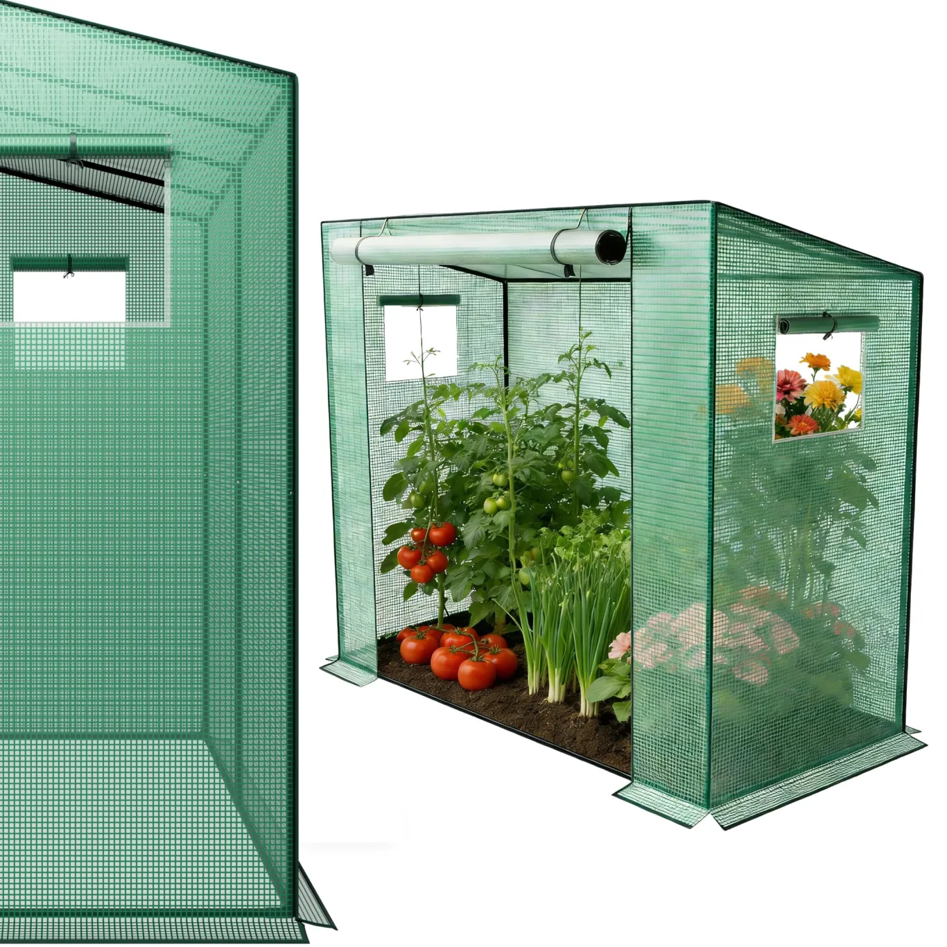 YRHome Schrägdach Gewächshau 200 x 80 x 150 cm Mit Tür & Aufrollbare Fenster Atmungsaktives Gewächshaus,Verzinktem Stahl Rohre Tomatenhaus UV-Schutz für Gemüse,Grün - Bild 1