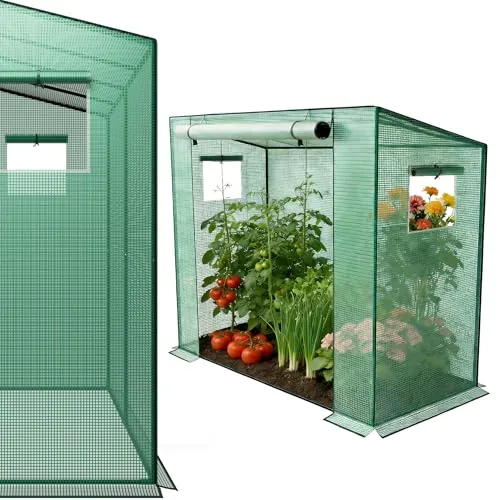 YRHome Schrägdach Gewächshau 200 x 80 x 150 cm Mit Tür & Aufrollbare Fenster Atmungsaktives Gewächshaus,Verzinktem Stahl Rohre Tomatenhaus UV-Schutz für Gemüse,Grün – Bild 10