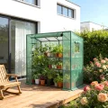 YRHome Schrägdach Gewächshau 200 x 80 x 150 cm Mit Tür & Aufrollbare Fenster Atmungsaktives Gewächshaus,Verzinktem Stahl Rohre Tomatenhaus UV-Schutz für Gemüse,Grün - Thumbnail 8