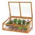 GYMAX Frühbeet Holz, Frühbeetaufsatz mit klappbares Dach, Fruhbeet Gewachshaus, Frühbeetkasten Aufsatz, Pflanzkasten für Balkon & Terrasse, 94 x 63 x 40 cm (Orange) - Thumbnail 10