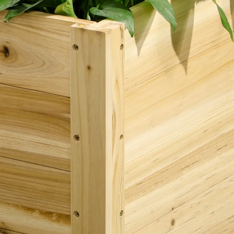 Outsunny Hochbeet Massivholz, Pflanzbeet mit Rollen, Frühbeet Gartenbeet Blumenkasten, Pflanzkasten Pflanzkübel 89x48x47cm für Garten, Terrasse, Blumenkübel für Kletterpflanzen, Blumen, Naturholz – Bild 8