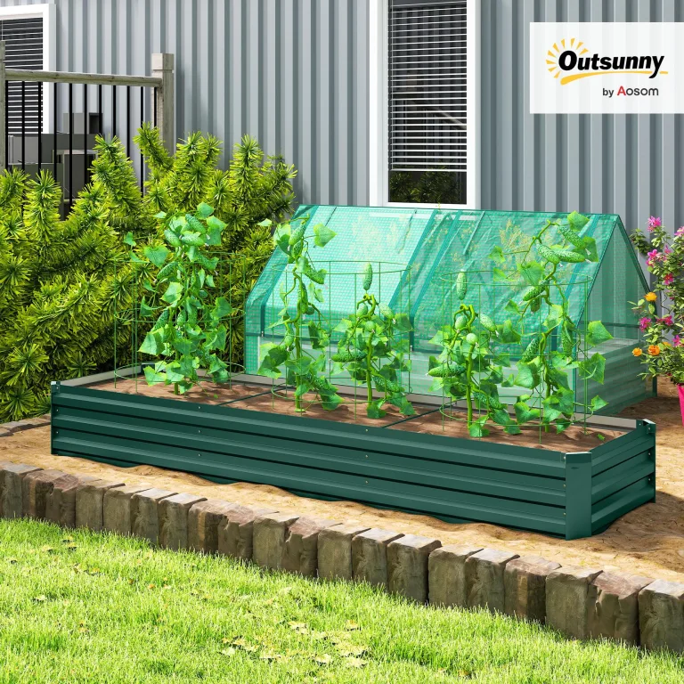 Outsunny Hochbeet Stahl, Pflanzbeet mit offenem Boden Frühbeet Gartenbeet Blumenkasten Pflanzkasten Gemüsebeet 240 x 60 x 30 cm für Garten Balkon Terrasse, Blumen, Pflanzen, Gemüse – Bild 2