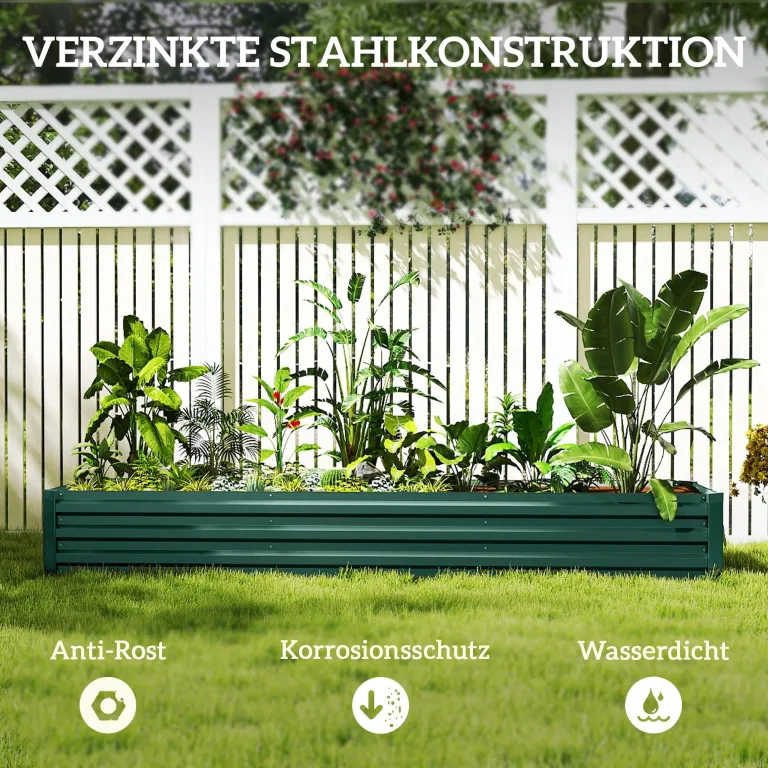 Outsunny Hochbeet Stahl, Pflanzbeet mit offenem Boden Frühbeet Gartenbeet Blumenkasten Pflanzkasten Gemüsebeet 240 x 60 x 30 cm für Garten Balkon Terrasse, Blumen, Pflanzen, Gemüse – Bild 4