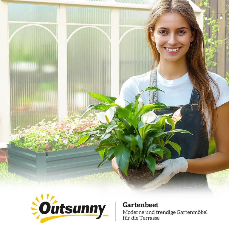 Outsunny Hochbeet Stahl, Pflanzbeet mit offenem Boden Frühbeet Gartenbeet Blumenkasten Pflanzkasten Gemüsebeet 240 x 60 x 30 cm für Garten Balkon Terrasse, Blumen, Pflanzen, Gemüse – Bild 9