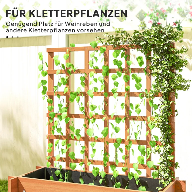 Outsunny Hochbeet mit Rankhilfe, 3-stufig Blumenkasten mit Vliesstoff, Gemüsebeet, Pflanzkasten, Kräuterbeet für Garten, Balkon, Tannenholz, Braun, 95 x 95 x 110 cm – Bild 3