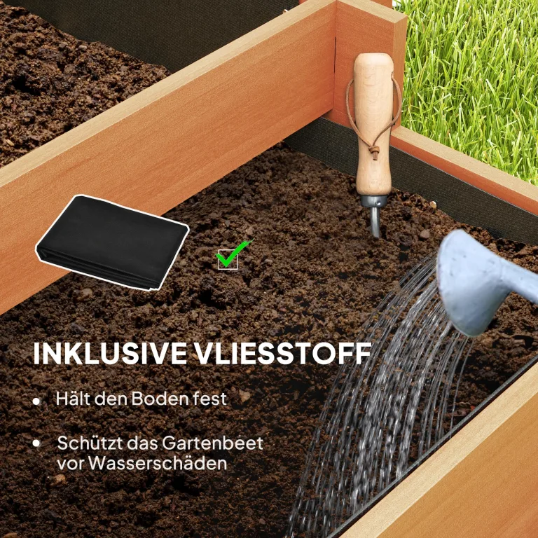 Outsunny Hochbeet mit Rankhilfe, 3-stufig Blumenkasten mit Vliesstoff, Gemüsebeet, Pflanzkasten, Kräuterbeet für Garten, Balkon, Tannenholz, Braun, 95 x 95 x 110 cm – Bild 5