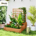 Outsunny Hochbeet mit Rankhilfe, 3-stufig Blumenkasten mit Vliesstoff, Gemüsebeet, Pflanzkasten, Kräuterbeet für Garten, Balkon, Tannenholz, Braun, 95 x 95 x 110 cm - Thumbnail 2