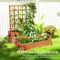 Outsunny Hochbeet mit Rankhilfe, 3-stufig Blumenkasten mit Vliesstoff, Gemüsebeet, Pflanzkasten, Kräuterbeet für Garten, Balkon, Tannenholz, Braun, 95 x 95 x 110 cm - Thumbnail 4