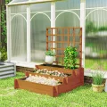 Outsunny Hochbeet mit Rankhilfe, 3-stufig Blumenkasten mit Vliesstoff, Gemüsebeet, Pflanzkasten, Kräuterbeet für Garten, Balkon, Tannenholz, Braun, 95 x 95 x 110 cm - Thumbnail 9