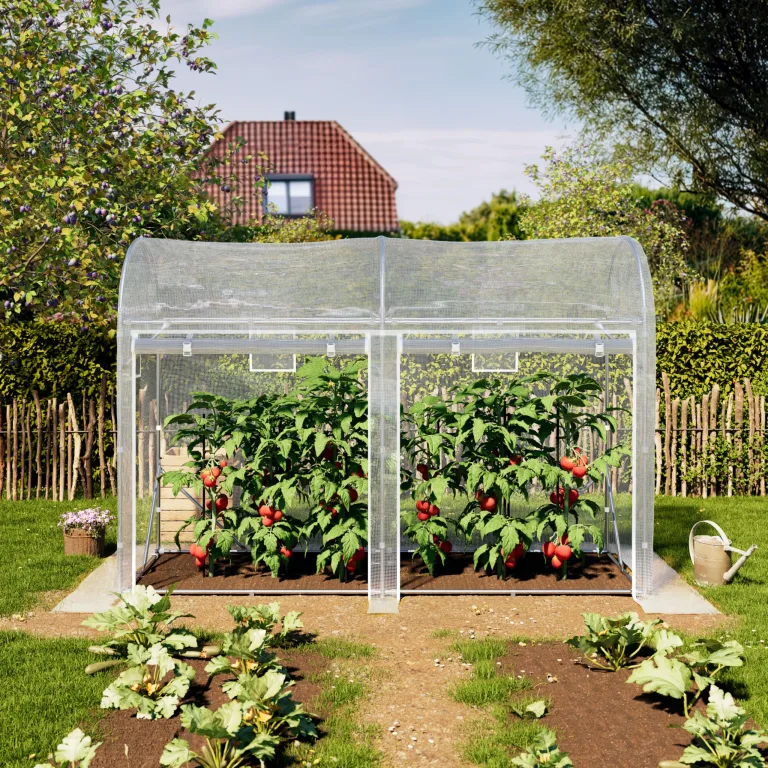 TOOLPORT Tomaten Foliengewächshaus 1x3 m PE 180 g/m² UV stabilisiert Folientunnel mit Stahlrahmen 2 m Stehhöhe Garten Gewächshaus Weiß – Bild 2