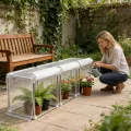 Mini-Gewächshaus, transparent, PVC, Edelstahl, 60 cm (23,62 Zoll), tragbar, mit Regalen, Gewächshäuser, Gewächshäuser, Tischabdeckung für Balkon, P - Thumbnail 2