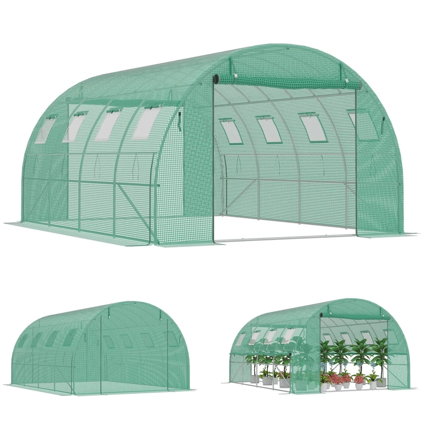 Aufun Gewächshaus 400x300x200 cm Foliengewächshaus Winterfest, Tomatenhaus mit 8 Fenstern & 2 Tür, 140g/m² PE-Folie, Folientunnel mit verzinktem Stahlrahmen,Treibhaus für Garten, Balkon & Anzucht - Bild 1