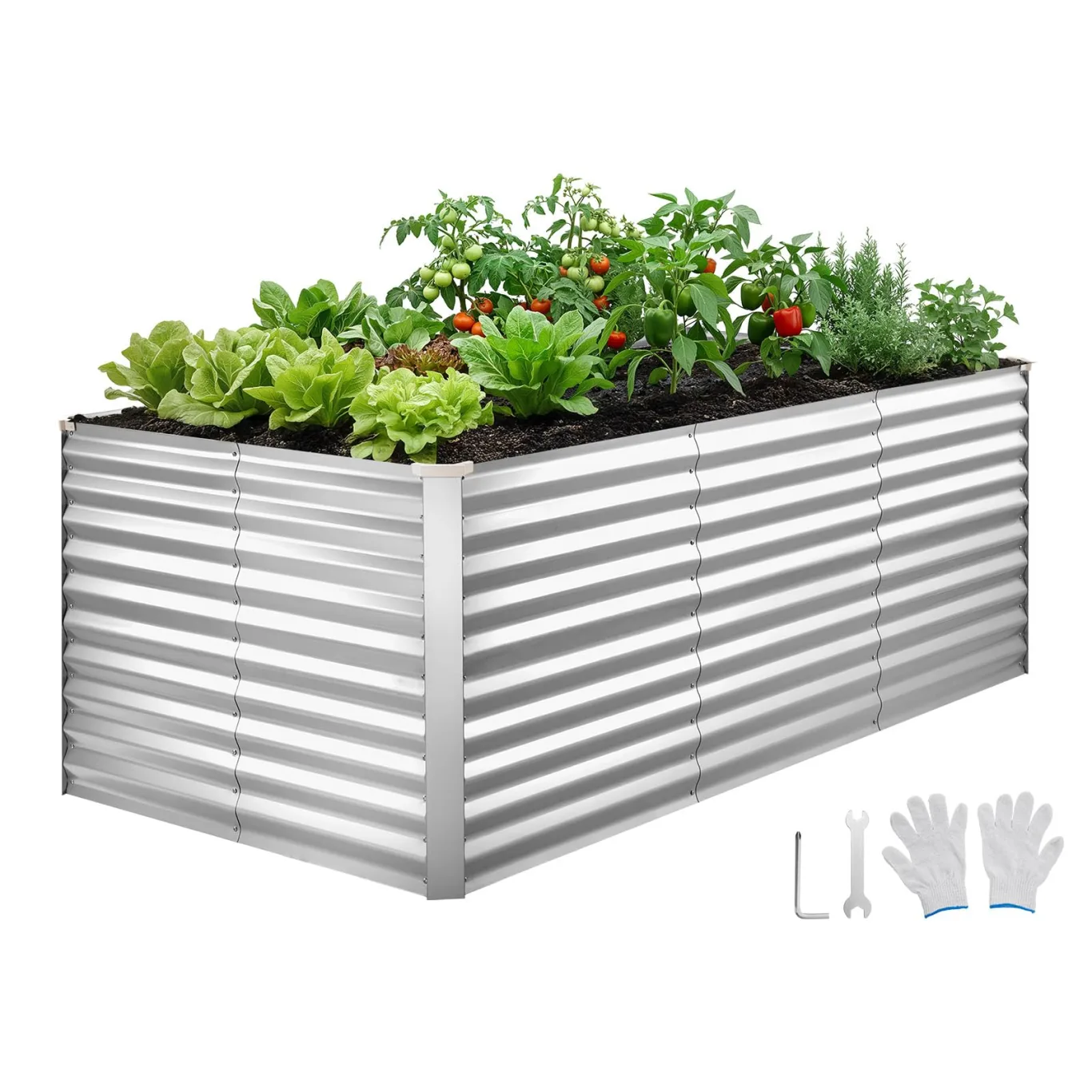 VEVOR Hochbeet Metall 2400x1200x860 mm, Rechteckiges Gartenbeet, Pflanzkasten-Set für den Außenbereich, Gemüsebeet mit Handschuhen, Blumenbeet Bodenlos, Pflanzbeet für Blumen & Gemüse, Silber - Bild 1