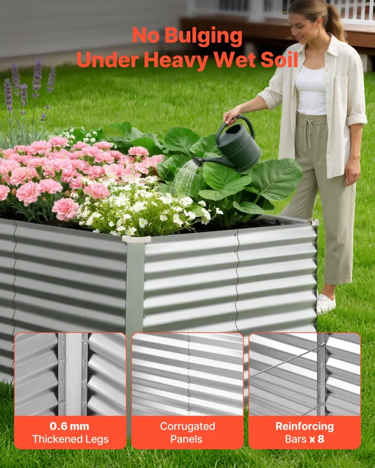 VEVOR Hochbeet Metall 2400x1200x860 mm, Rechteckiges Gartenbeet, Pflanzkasten-Set für den Außenbereich, Gemüsebeet mit Handschuhen, Blumenbeet Bodenlos, Pflanzbeet für Blumen & Gemüse, Silber – Bild 3