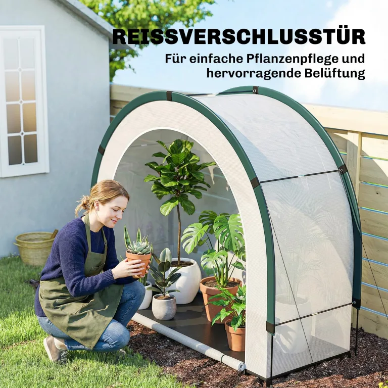 Outsunny Gewächshaus mit gewölbte Oberseite, Klappbar Foliengewächshaus, Winterfest Treibhaus für Balkon, Garten, Tomatenhaus 200 x 80 x 164 cm, für Tomaten, Gemüse, Blumen, Pflanzen, Grün – Bild 8