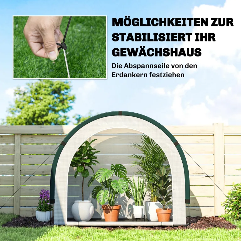 Outsunny Gewächshaus mit gewölbte Oberseite, Klappbar Foliengewächshaus, Winterfest Treibhaus für Balkon, Garten, Tomatenhaus 200 x 80 x 164 cm, für Tomaten, Gemüse, Blumen, Pflanzen, Grün – Bild 9