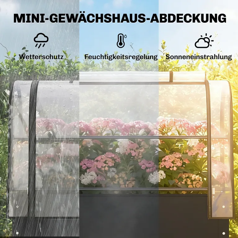 Outsunny Hochbeet mit Gewächshaus-Aufsatz erhöhter Pflanzkasten mit aufklappbar Abdeckung Rollbar Reißverschlusstür Abflussloch Metall Gemüsebeet Blumenkasten für Garten Balkon 100x49x136 cm Schwarz – Bild 3