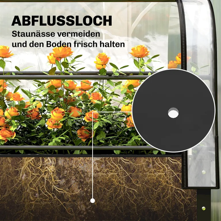 Outsunny Hochbeet mit Gewächshaus-Aufsatz erhöhter Pflanzkasten mit aufklappbar Abdeckung Rollbar Reißverschlusstür Abflussloch Metall Gemüsebeet Blumenkasten für Garten Balkon 100x49x136 cm Schwarz – Bild 8