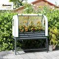 Outsunny Hochbeet mit Frühbeetaufsatz aus Metall Pflanzkasten mit Gewächshaus Ablagefach, Erhöhtes Frühbeet Pflanzbeet 120 x 55 x 140cm Kräuterbeet für Garten Balkon Terrasse Dunkelgrau - Thumbnail 2