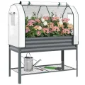 Outsunny Hochbeet mit Frühbeetaufsatz aus Metall Pflanzkasten mit Gewächshaus Ablagefach, Erhöhtes Frühbeet Pflanzbeet 120 x 55 x 140cm Kräuterbeet für Garten Balkon Terrasse Dunkelgrau - Thumbnail 10