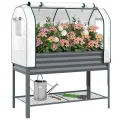 Outsunny Hochbeet mit Frühbeetaufsatz aus Metall Pflanzkasten mit Gewächshaus Ablagefach, Erhöhtes Frühbeet Pflanzbeet 120 x 55 x 140cm Kräuterbeet für Garten Balkon Terrasse Dunkelgrau - Thumbnail 1
