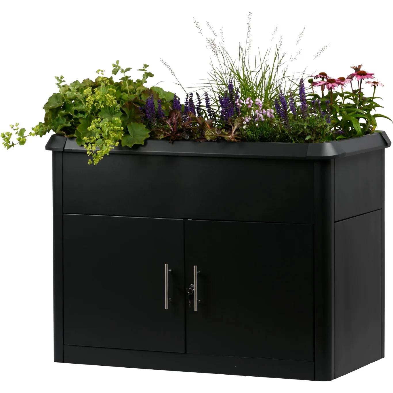 dobar® XL Hochbeet aus Metall mit Unterschrank - erhöhtes Pflanzbeet mit Schneckenrand 125 L - Pflanzkasten mit integriertem Geräteschrank - 107 x 58 x 78 cm - Anthrazit - Bild 1