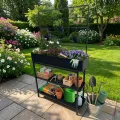 dobar® Metall-Hochbeet mit Rankgitter und 3 Hängetöpfen – Pflanzregal aus pulverbeschichtetem Stahl mit 2 Ablagen – Pflanzkasten für Balkon, Terrasse und Garten – 94 x 30 x 155 cm - Anthrazit - Thumbnail 4