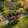 dobar® Metall-Hochbeet mit Rankgitter und 3 Hängetöpfen – Pflanzregal aus pulverbeschichtetem Stahl mit 2 Ablagen – Pflanzkasten für Balkon, Terrasse und Garten – 94 x 30 x 155 cm - Anthrazit - Thumbnail 5