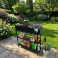 dobar® Metall-Hochbeet mit Rankgitter und 3 Hängetöpfen – Pflanzregal aus pulverbeschichtetem Stahl mit 2 Ablagen – Pflanzkasten für Balkon, Terrasse und Garten – 94 x 30 x 155 cm - Anthrazit - Thumbnail 9