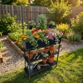 dobar® Metall-Hochbeet mit Rankgitter und 3 Hängetöpfen – Pflanzregal aus pulverbeschichtetem Stahl mit 2 Ablagen – Pflanzkasten für Balkon, Terrasse und Garten – 94 x 30 x 155 cm - Anthrazit - Thumbnail 10