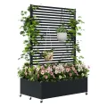 Hochbeet aus Metall mit Rad, Pflanzkasten aus Metall für den Außenbereich mit Spalier, freistehender Pflanzkasten mit Sichtschutz für den Außenbereich für Garten, Terrasse, Balkon - Thumbnail 7