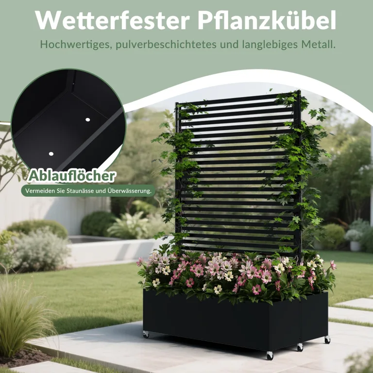 Pflanzkasten aus Metall für den Außenbereich mit Spalier, Hochbeet aus Metall mit Rad, freistehender Sichtschutz-Pflanzkasten für Blumen, Gemüse im Garten, auf der Terrasse, auf dem Balkon – Bild 2