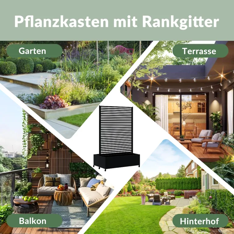Pflanzkasten aus Metall für den Außenbereich mit Spalier, Hochbeet aus Metall mit Rad, freistehender Sichtschutz-Pflanzkasten für Blumen, Gemüse im Garten, auf der Terrasse, auf dem Balkon – Bild 6