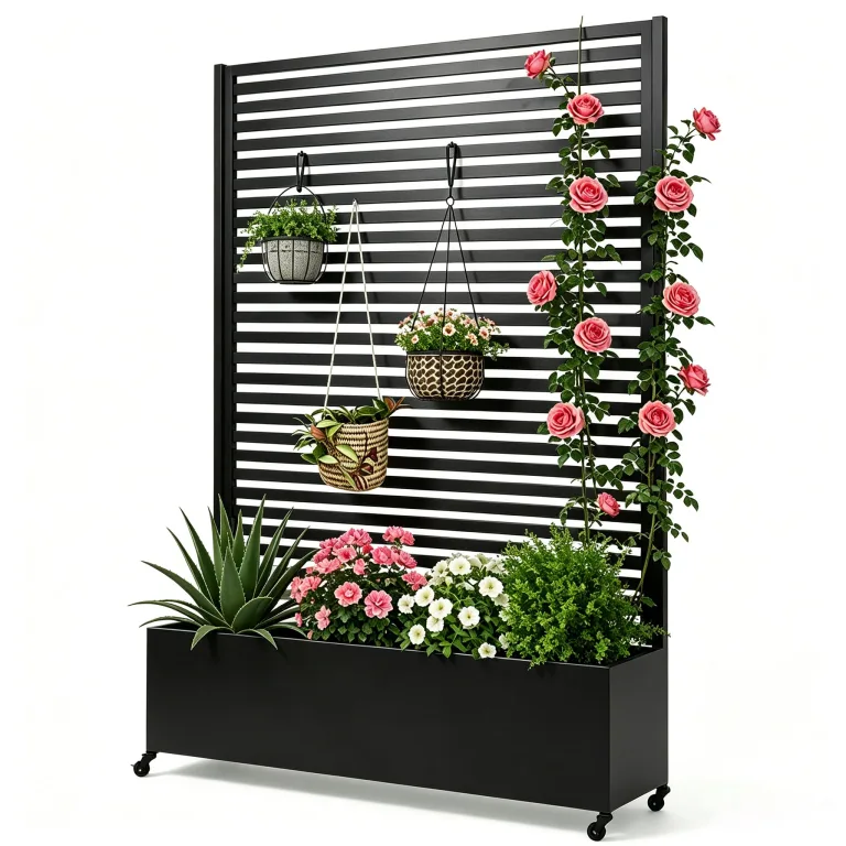 Pflanzkasten aus Metall für den Außenbereich mit Spalier, Hochbeet aus Metall mit Rad, freistehender Sichtschutz-Pflanzkasten für Blumen, Gemüse im Garten, auf der Terrasse, auf dem Balkon – Bild 8