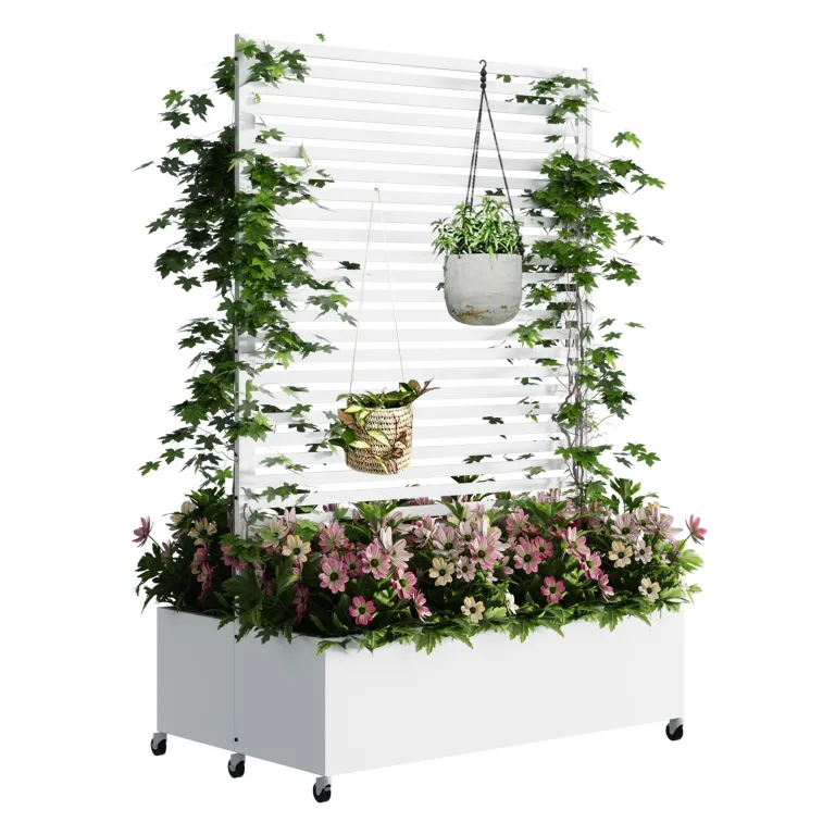 Pflanzkasten aus Metall für den Außenbereich mit Spalier, Hochbeet aus Metall mit Rad, freistehender Sichtschutz-Pflanzkasten für Blumen, Gemüse im Garten, auf der Terrasse, auf dem Balkon – Bild 9